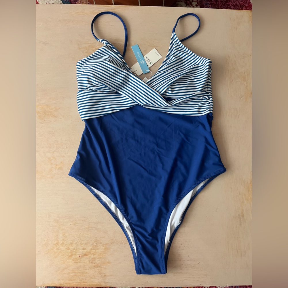Blue striped one piece swimsuit NWT